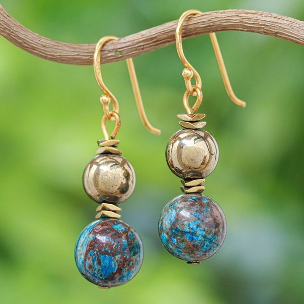 Alternate image for Jasper and Hematite Dangle Earrings with Gold Accented Hooks Golden Planet