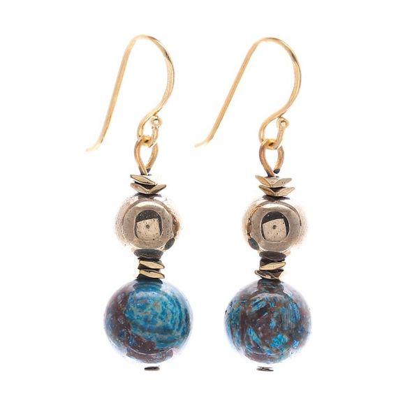 Alternate image for Jasper and Hematite Dangle Earrings with Gold Accented Hooks Golden Planet