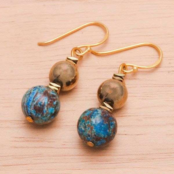 Alternate image for Jasper and Hematite Dangle Earrings with Gold Accented Hooks Golden Planet