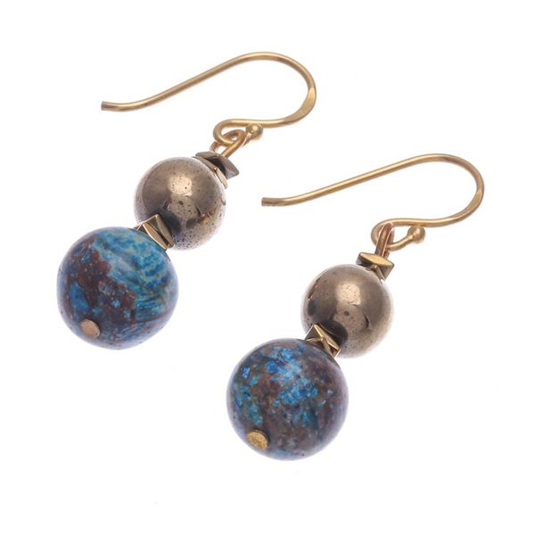 Alternate image for Jasper and Hematite Dangle Earrings with Gold Accented Hooks Golden Planet