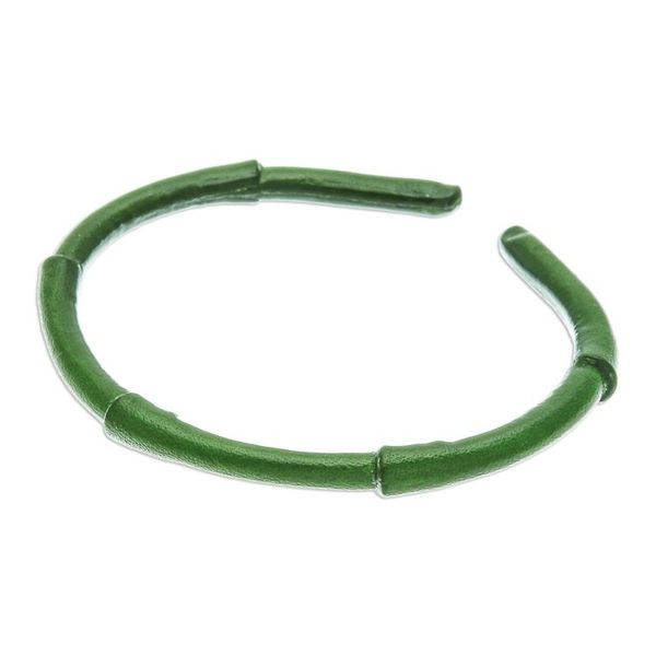 Alternate image for Bamboo-Inspired Adjustable Green Leather Cuff Bracelet Harmonious Bamboo