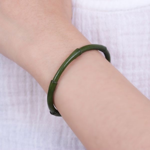 Alternate image for Bamboo-Inspired Adjustable Green Leather Cuff Bracelet Harmonious Bamboo