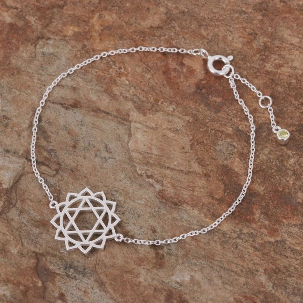 Sterling Silver Pendant Bracelet with Green Cubic Zirconia 'Green Heart Chakra'