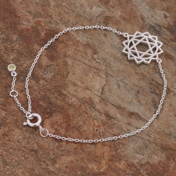 Alternate image for Sterling Silver Pendant Bracelet with Green Cubic Zirconia Green Heart Chakra