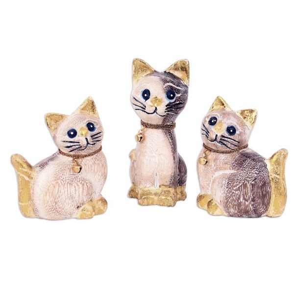 Alternate image for Set of 5 Hand-Carved Wood Cat Sculptures from Thailand Feline Gathering
