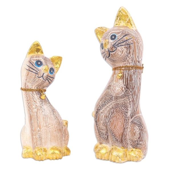 Alternate image for Set of 5 Hand-Carved Wood Cat Sculptures from Thailand Feline Gathering