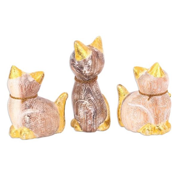 Alternate image for Set of 5 Hand-Carved Wood Cat Sculptures from Thailand Feline Gathering