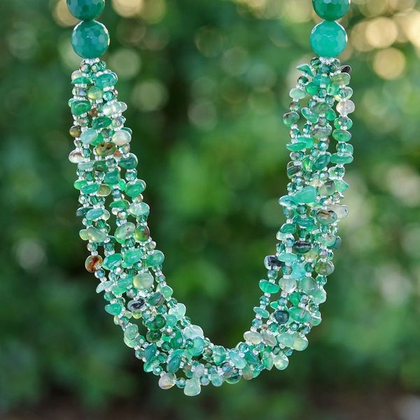 Alternate image for Green-Toned Chalcedony and Glass Beaded Strand Necklace Thoughtful Jewels
