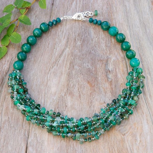 Alternate image for Green-Toned Chalcedony and Glass Beaded Strand Necklace Thoughtful Jewels