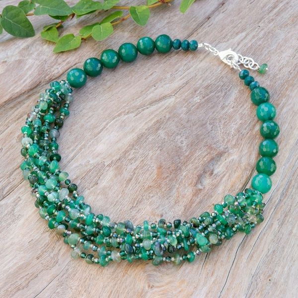 Alternate image for Green-Toned Chalcedony and Glass Beaded Strand Necklace Thoughtful Jewels