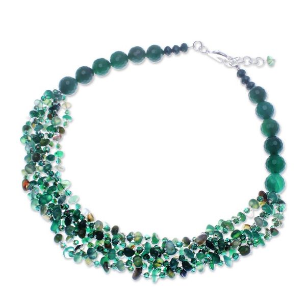 Alternate image for Green-Toned Chalcedony and Glass Beaded Strand Necklace Thoughtful Jewels