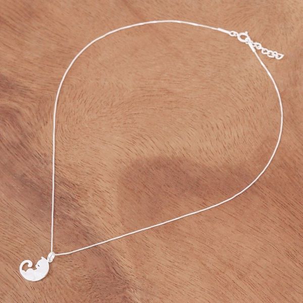 Alternate image for 925 Silver Cat Pendant Necklace with Brushed-Satin Finish Lazy Cat