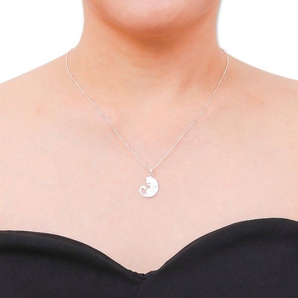 Alternate image for 925 Silver Cat Pendant Necklace with Brushed-Satin Finish Lazy Cat