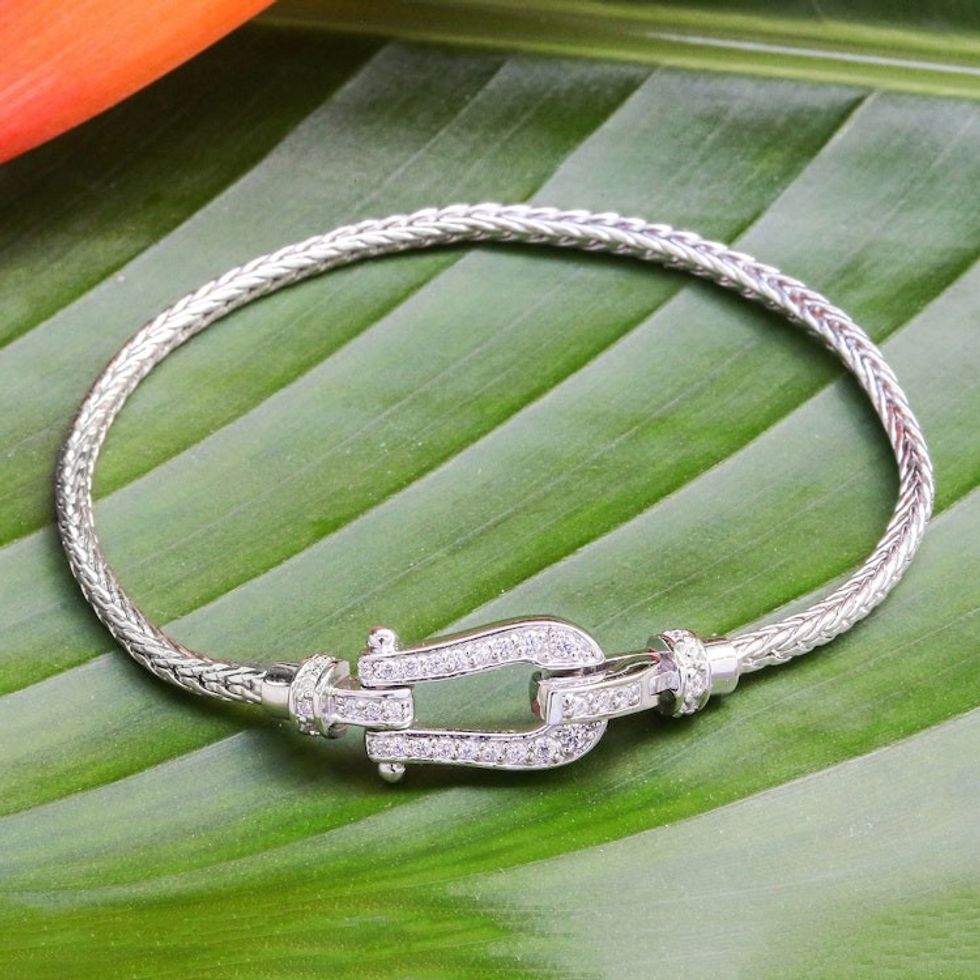 Sterling Silver Horseshoe Pendant Bracelet with Jewels 'Sparkling Fortune'