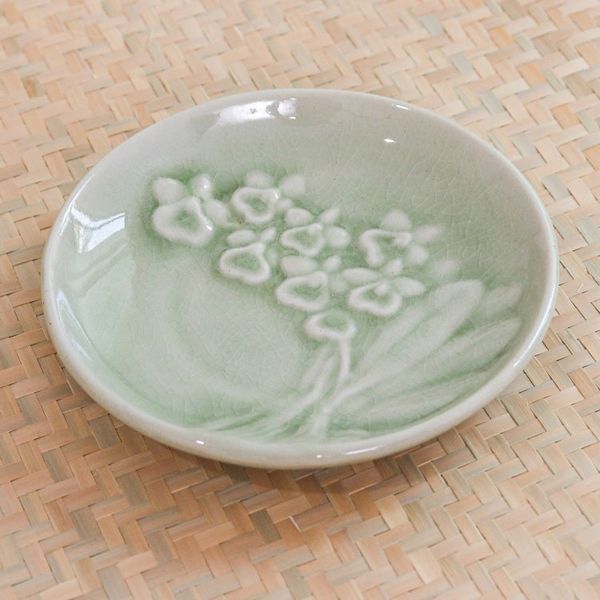 Alternate image for Handcrafted Celadon Dessert Plate Orchid Bouquet
