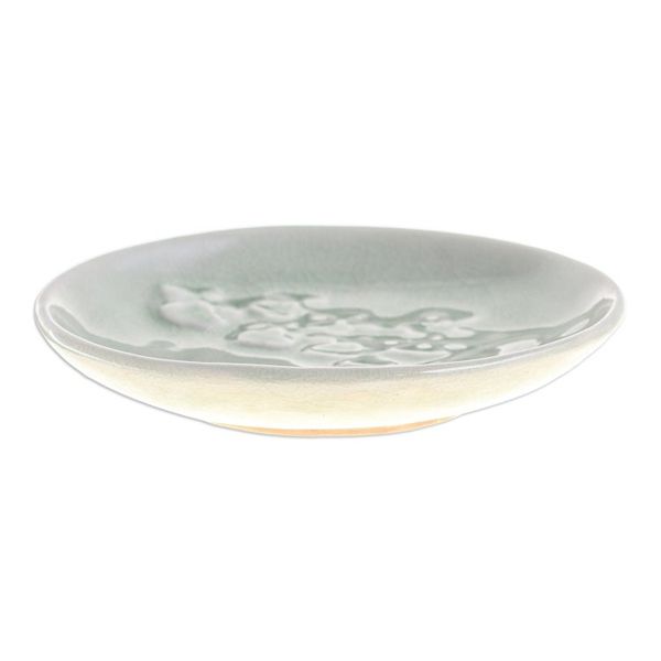 Alternate image for Handcrafted Celadon Dessert Plate Orchid Bouquet