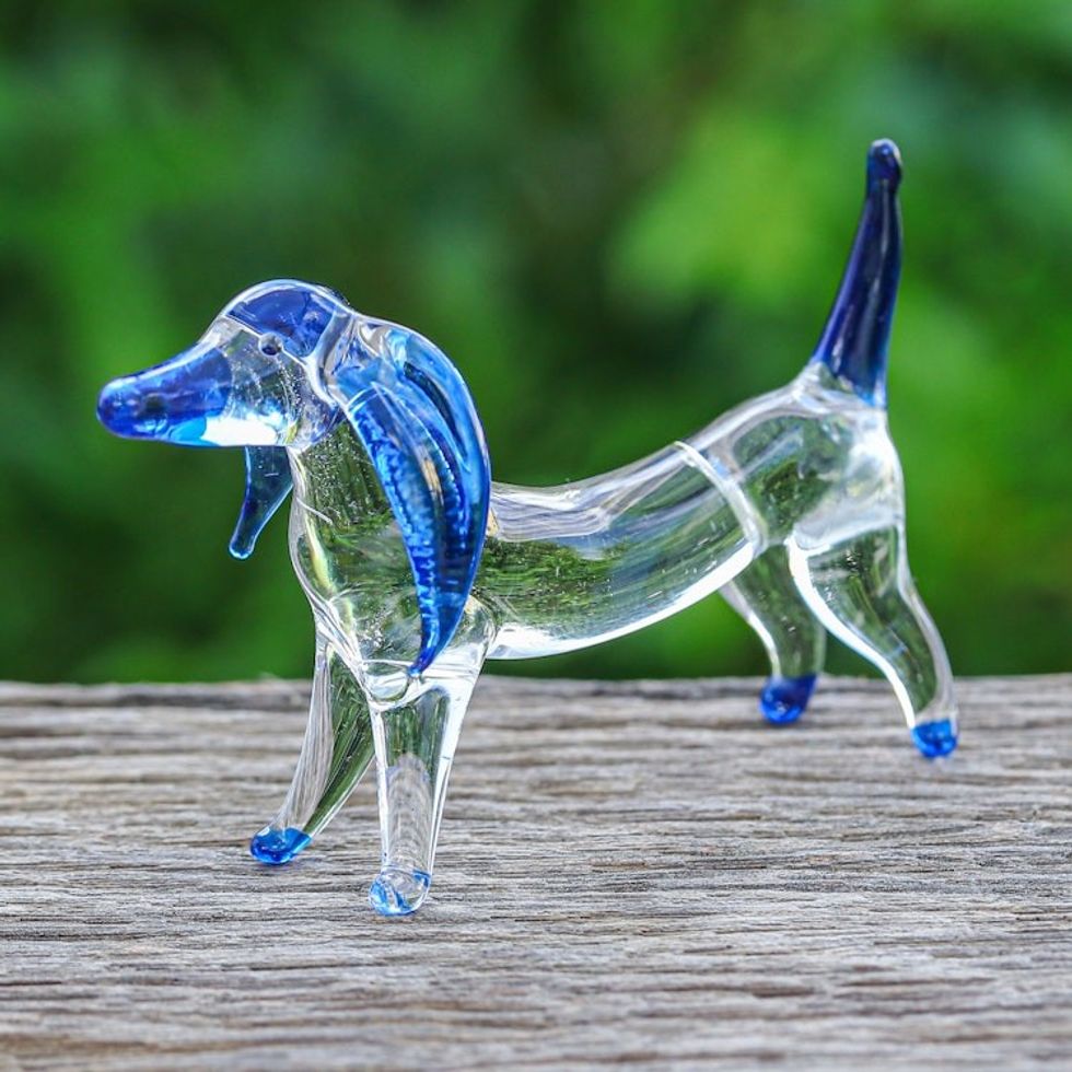 Handblown Dark Blue Glass Dachshund Dog Figurine 'Intuition Dachshund'