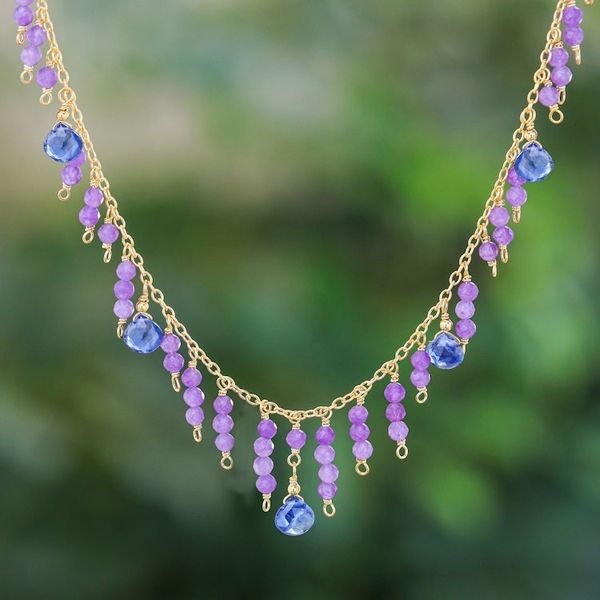 Alternate image for 24k Gold-Plated Kyanite and Amethyst Waterfall Necklace Lilac Sweet