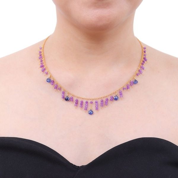 Alternate image for 24k Gold-Plated Kyanite and Amethyst Waterfall Necklace Lilac Sweet