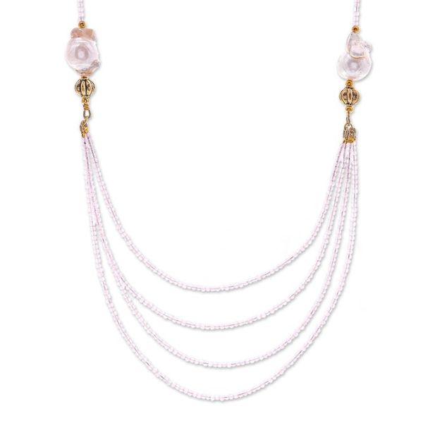 Alternate image for 18k Gold-Accented Pearl and Rose Quartz Pendant Necklace Icy Shores in Pink
