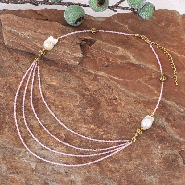 Alternate image for 18k Gold-Accented Pearl and Rose Quartz Pendant Necklace Icy Shores in Pink