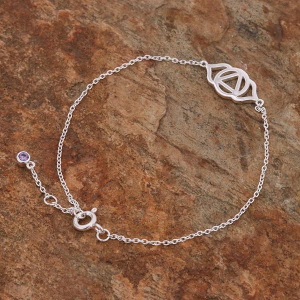 Alternate image for Sterling Silver Pendant Bracelet with Purple Cubic Zirconia Purple Third Eye
