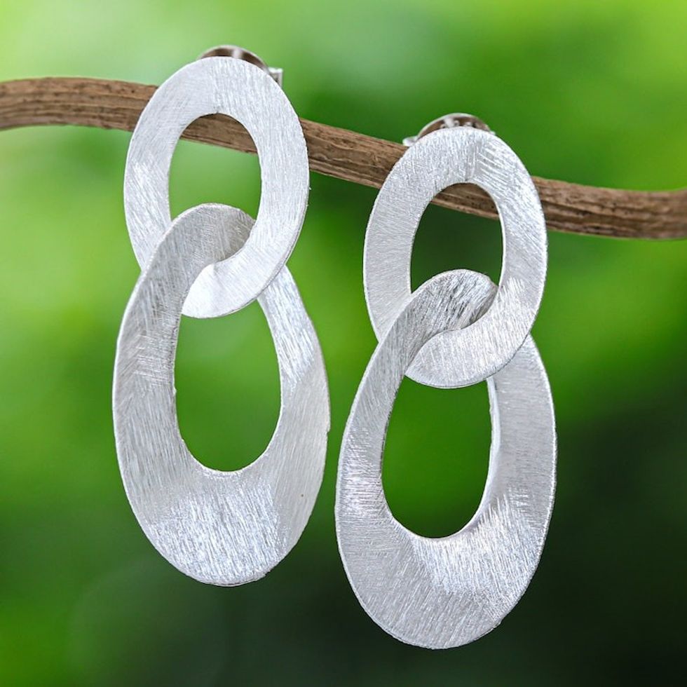 Modern Sterling Silver Dangle Earrings with Textured Finish 'Fashion Touch'