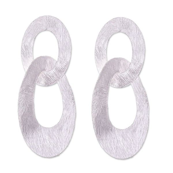 Alternate image for Modern Sterling Silver Dangle Earrings with Textured Finish Fashion Touch