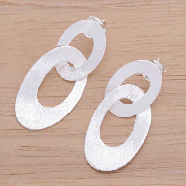 Alternate image for Modern Sterling Silver Dangle Earrings with Textured Finish Fashion Touch