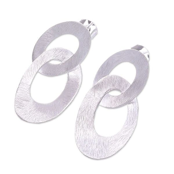 Alternate image for Modern Sterling Silver Dangle Earrings with Textured Finish Fashion Touch