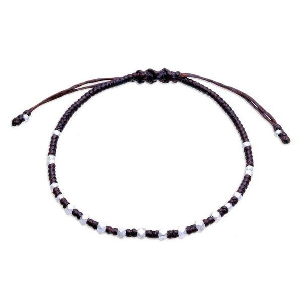 Alternate image for Handcrafted Brown Adjustable Bracelet with Silver Beads Youthful Geometry