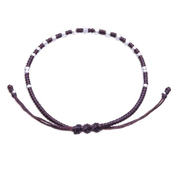 Alternate image for Handcrafted Brown Adjustable Bracelet with Silver Beads Youthful Geometry