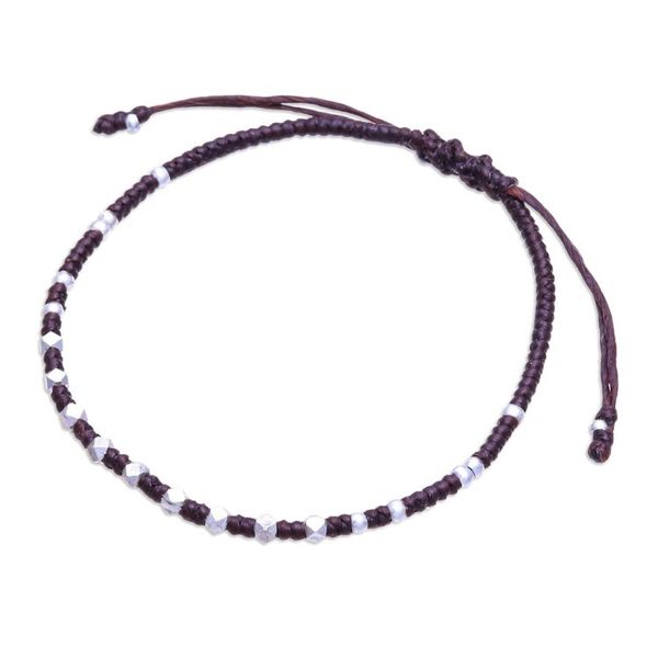 Alternate image for Handcrafted Brown Adjustable Bracelet with Silver Beads Youthful Geometry