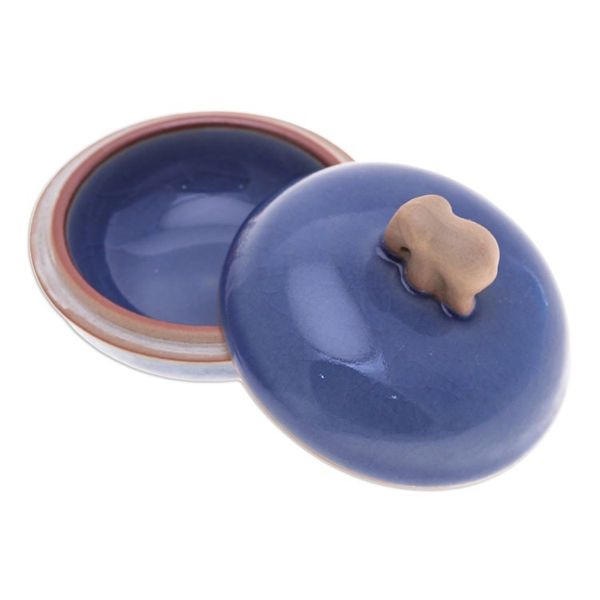 Alternate image for Blue Handmade Celadon Ceramic Elephant-Themed Decorative Jar Elephant Radiance