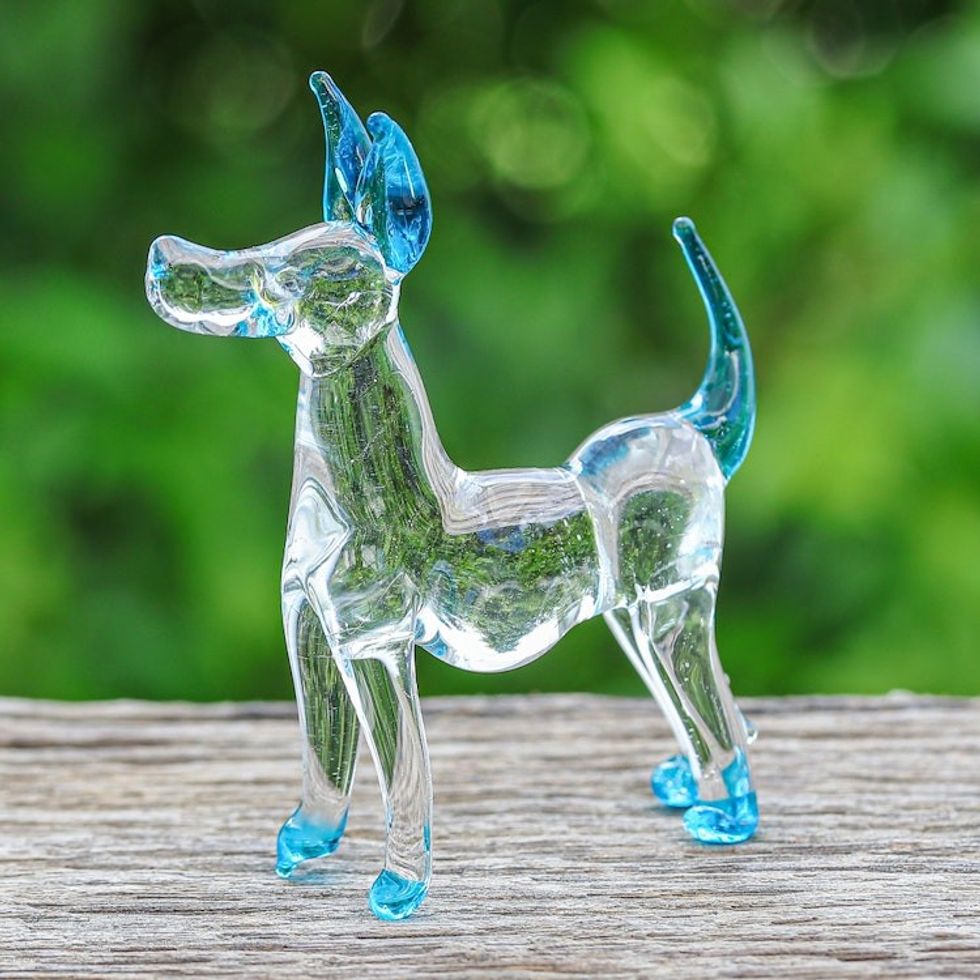Handblown Light Blue Glass Ridgeback Dog Figurine 'Peace Ridgeback'
