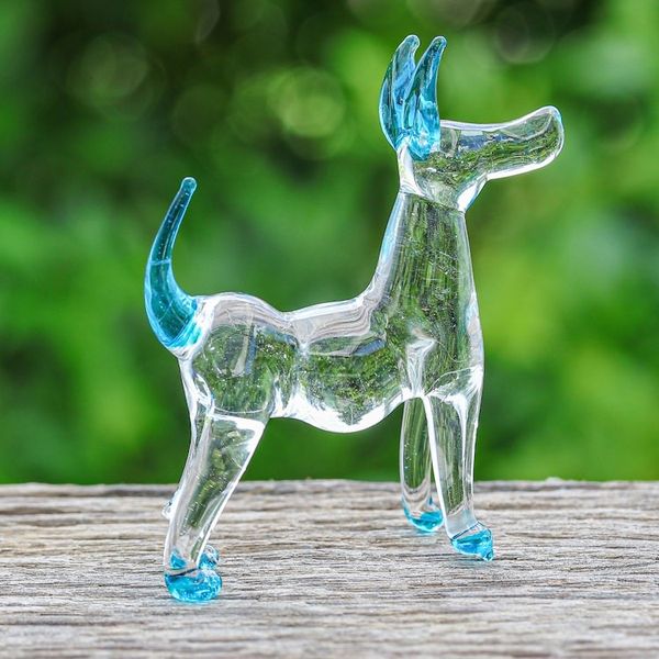 Alternate image for Handblown Light Blue Glass Ridgeback Dog Figurine Peace Ridgeback