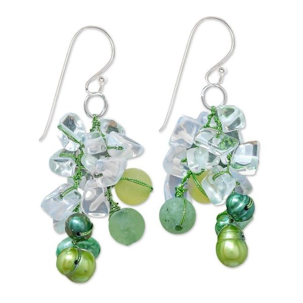 Alternate image for Green Cultured Pearl and Rainbow Moonstone Dangle Earrings Eye Candy in Green
