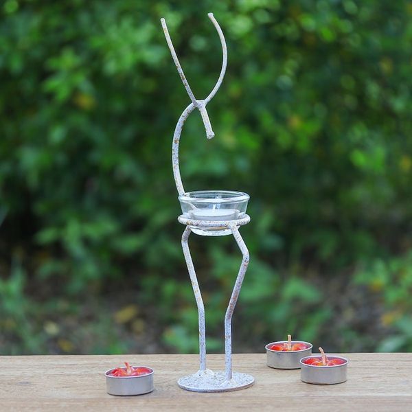 Alternate image for Handcrafted Iron Deer Tealight Holder in White and Gold Deer Splendor