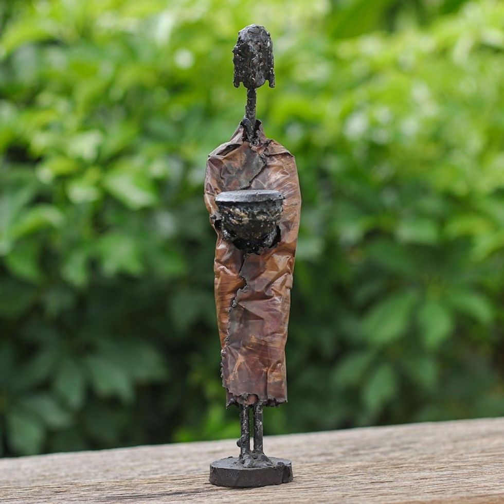 Brass Iron Statuette of Abstract Male Handmade in Thailand 'Ancient Monk'