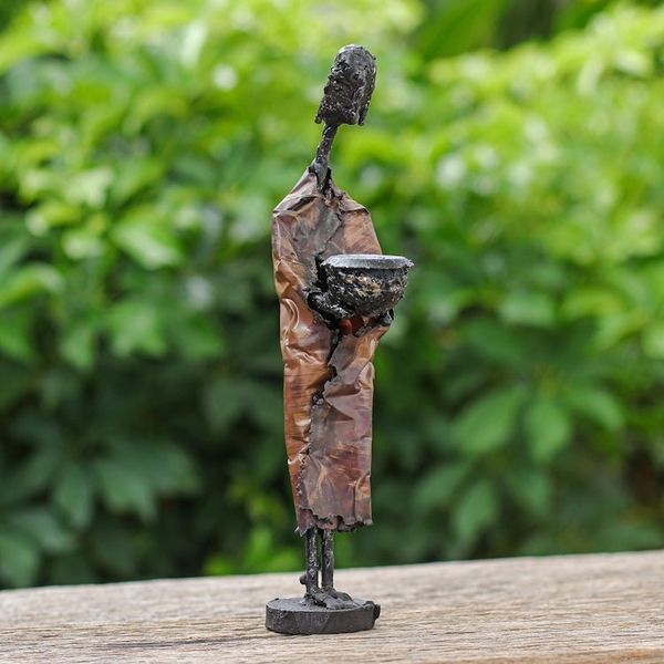 Alternate image for Brass Iron Statuette of Abstract Male Handmade in Thailand Ancient Monk