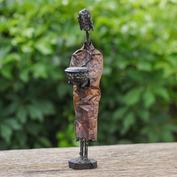 Alternate image for Brass Iron Statuette of Abstract Male Handmade in Thailand Ancient Monk