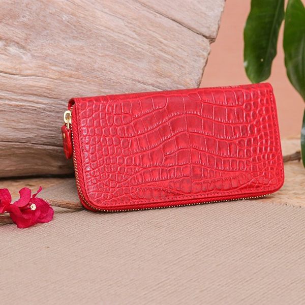 Alternate image for Alligator Print Cherry Leather Wristlet Wallet with Strap Cherry Safari