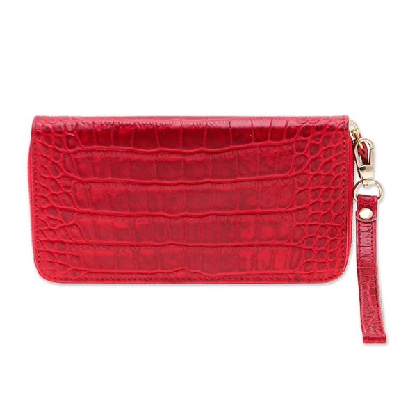Alternate image for Alligator Print Cherry Leather Wristlet Wallet with Strap Cherry Safari