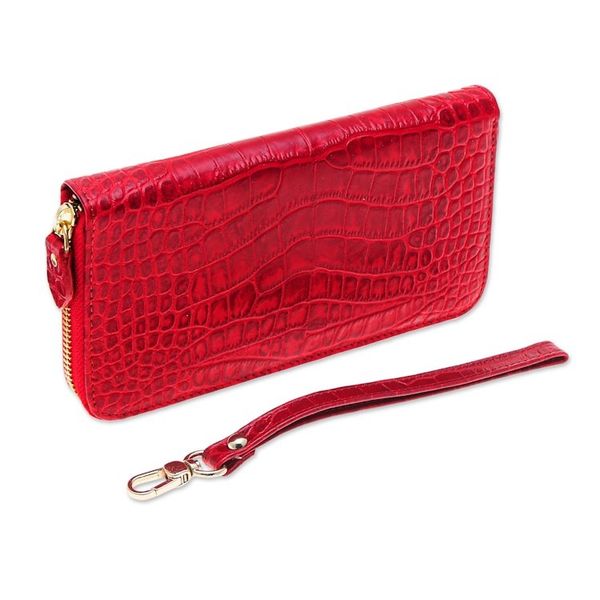 Alternate image for Alligator Print Cherry Leather Wristlet Wallet with Strap Cherry Safari