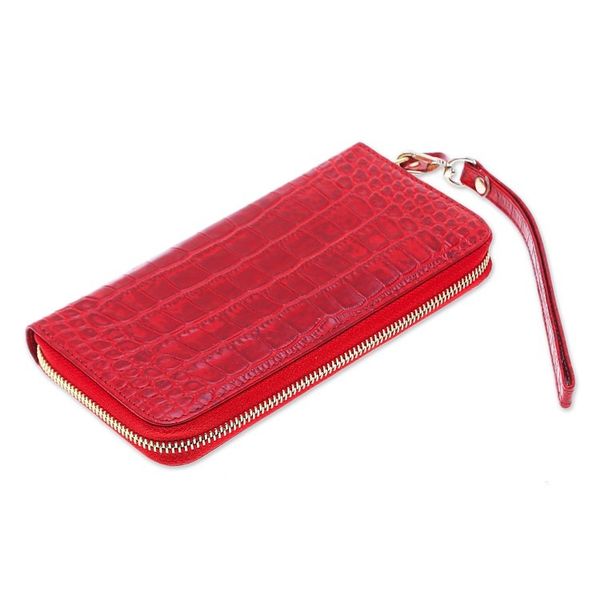 Alternate image for Alligator Print Cherry Leather Wristlet Wallet with Strap Cherry Safari