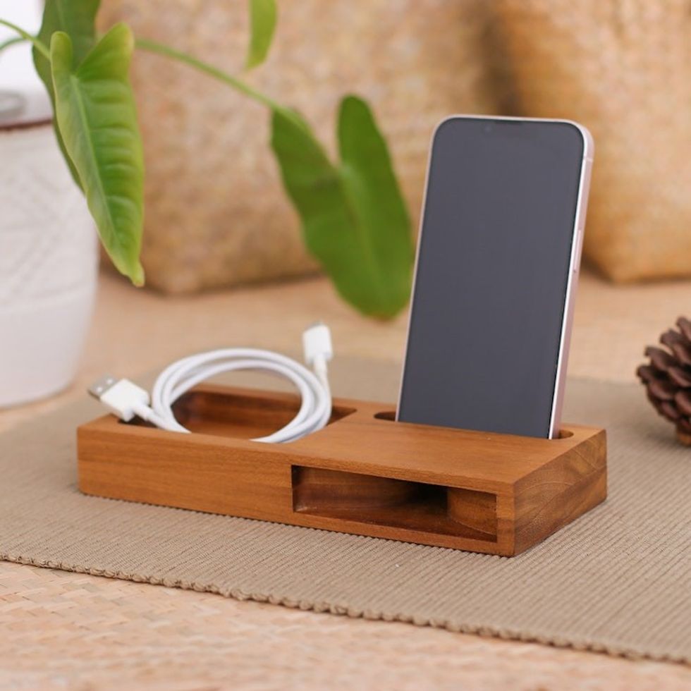 Hand-Carved Reclaimed Teakwood Phone Speaker and Compartment 'Greatest Hits'