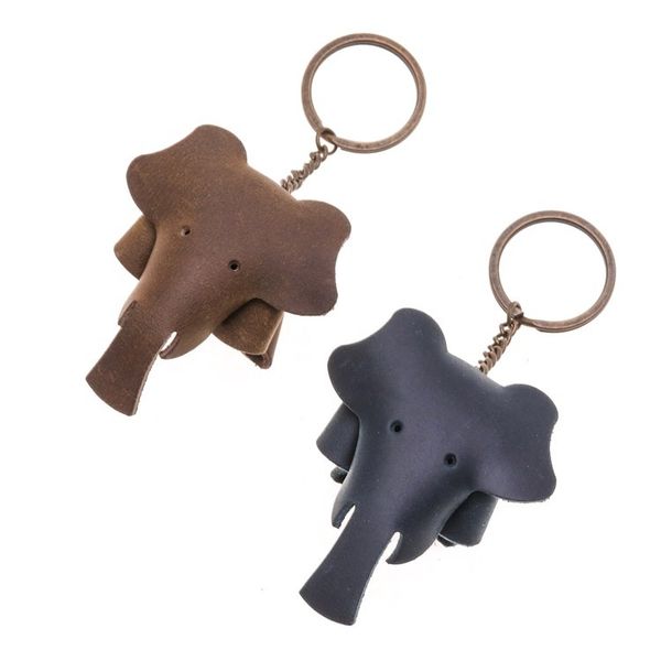 Alternate image for Set of Two Elephant-Themed Leather Keychains in Dark Hues Night Trunks