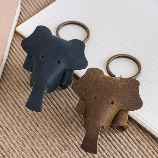 Alternate image for Set of Two Elephant-Themed Leather Keychains in Dark Hues Night Trunks