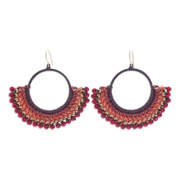 Alternate image for Brown Macrame Dangle Earrings with Red Magnesite Beads Passionate Nimbus