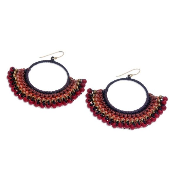 Alternate image for Brown Macrame Dangle Earrings with Red Magnesite Beads Passionate Nimbus